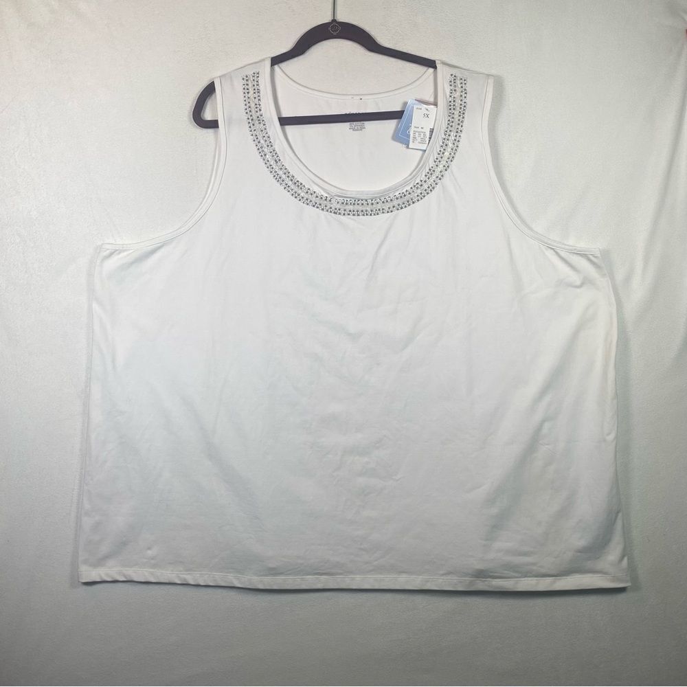 Liz & Me New With Tags White Tank W/Beaded Front Accent Size 5X